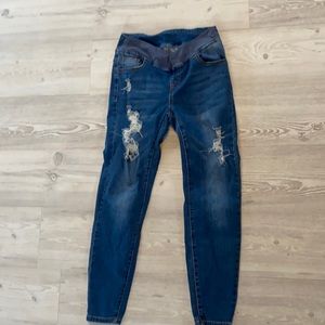 Trendy distressed maternity jeans